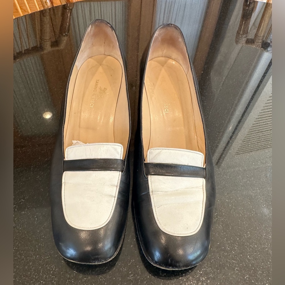 Vintage Tanino Crisci Pump Loafers Navy White Size 40.5 10.5